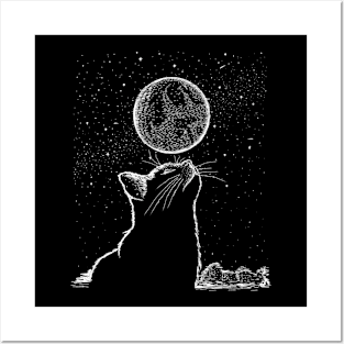 Cat and moon Posters and Art